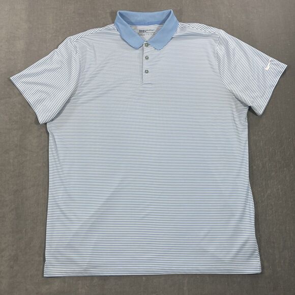 Nike Dri-Fit Golf‎ Men’s XXL Blue White Striped Standard Fit Golf Polo Shirt - Picture 1 of 6